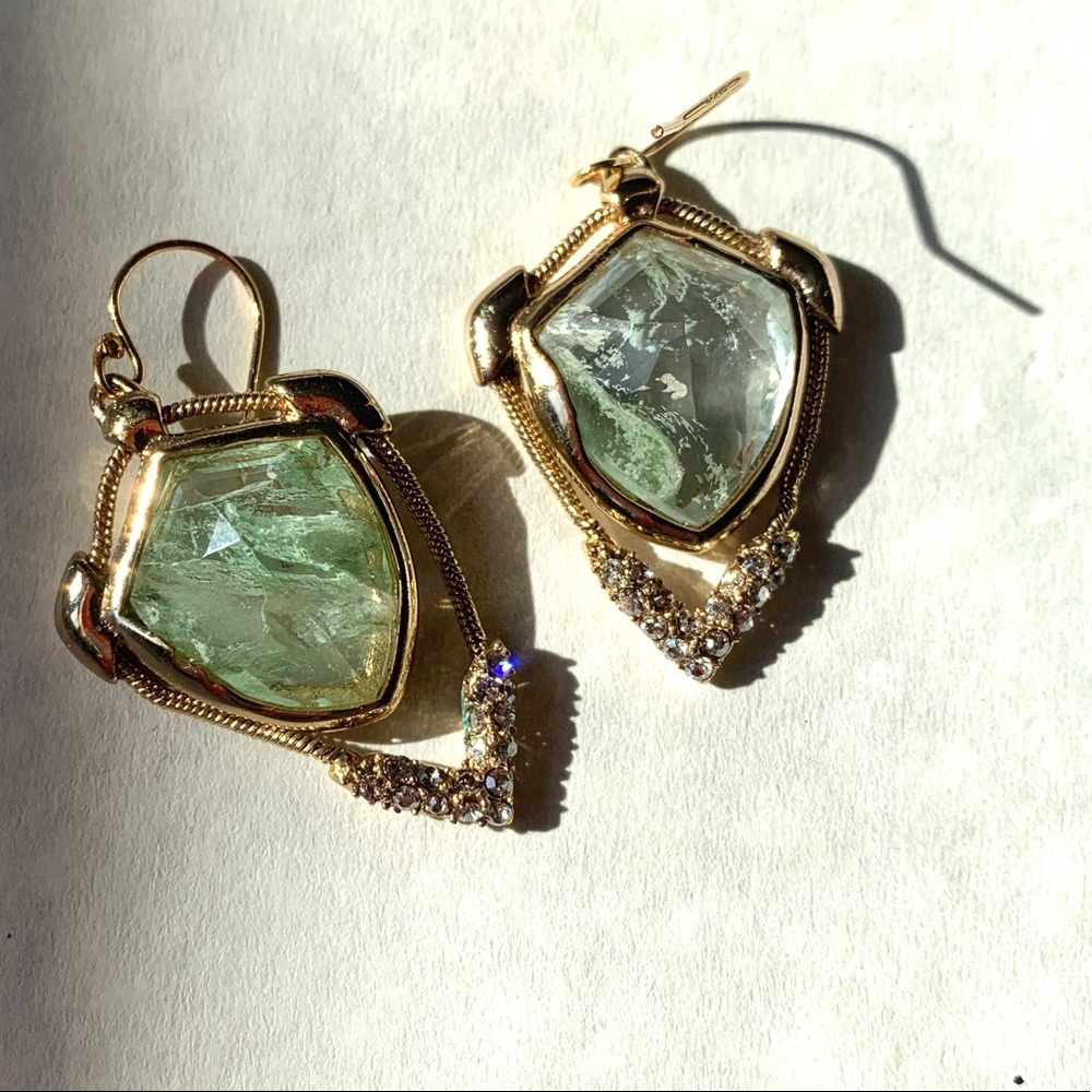 Alexis Bittar Gold Green Stone Shield Snake Chain Frame Earrings - Picture 8 of 8